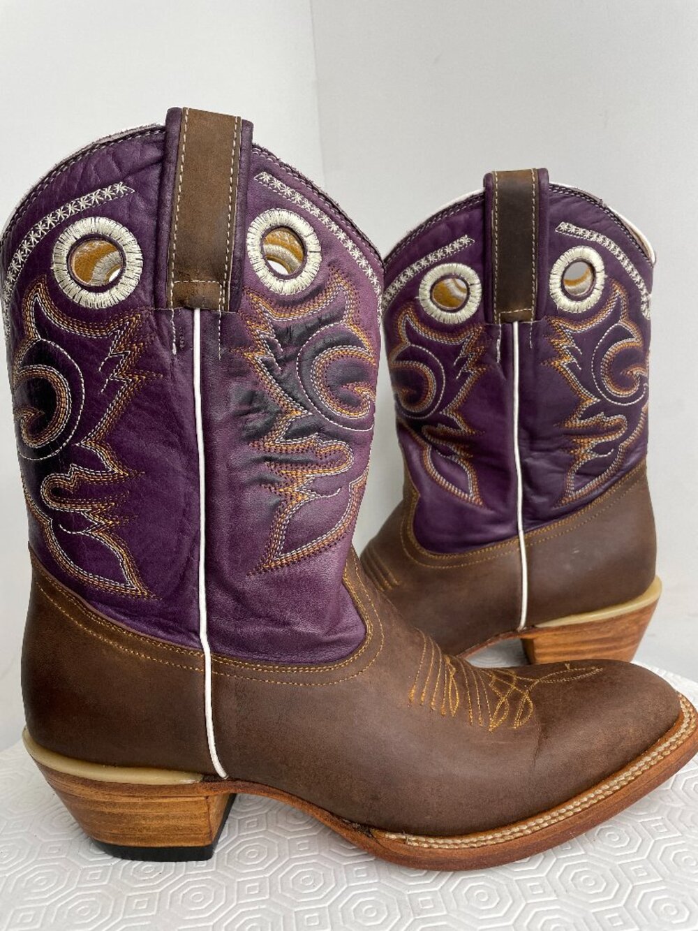 El Temascalo Cowgirl Boots Purple Two Tone Leather Western Rodeo Women's 5